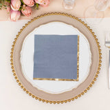 Dusty Blue Soft 2 Ply Disposable Cocktail Napkins with Gold Foil Edge